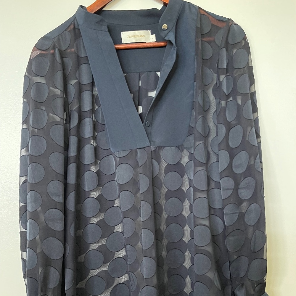 Zimmermann Navy Polka Dot Silk Blouse